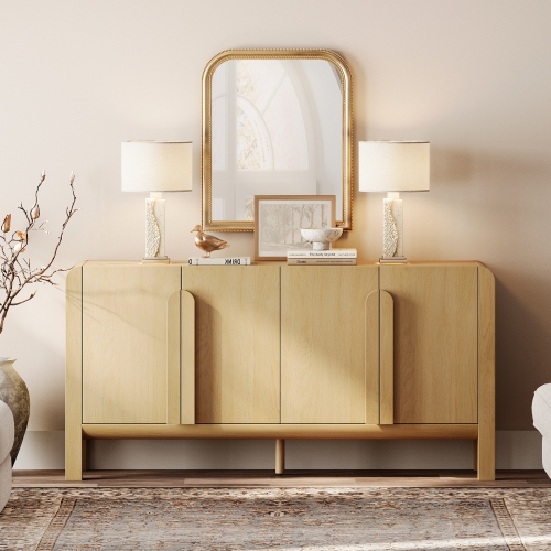 WAMPAT 63" Wide Large Buffet Sideboard Cabinet with Storages, Modern Buffet Table Coffee Bar Wine Bar Storage Curved Cabinet with 4 Doors for Dining