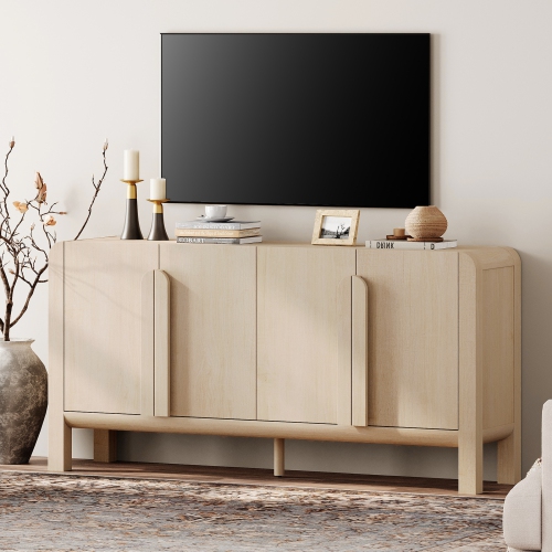 WAMPAT 63" W Large Buffet Sideboard Cabinet with Storages, Modern Buffet Table Coffee Bar Wine Bar Storage Curved Cabinet with 4 Doors for Dining