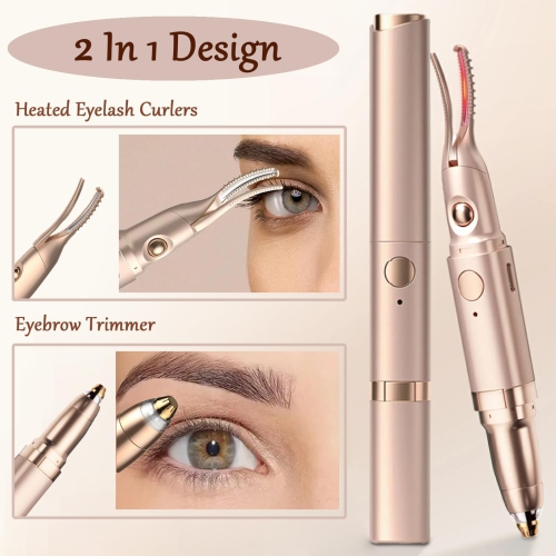 2 in 1 Women's Heated Eyelash Curler and Electric Eyebrow Trimmer with 2 Temperature Modes, USB Charging, an Ideal Gift for Women