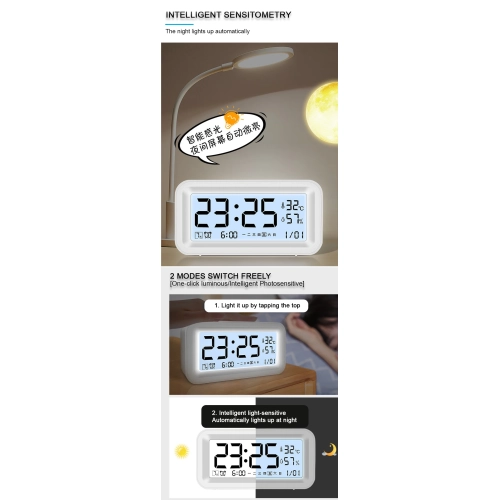Réveille-matin électronique intelligent pour étudiant Alarme de chambre à pile silencieuse volume élevé avec alarme de température et d'humidité -