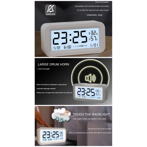 Réveille-matin électronique intelligent pour étudiant Alarme silencieuse de la chambre à piles volume élevé avec alarme de température et d'humidité