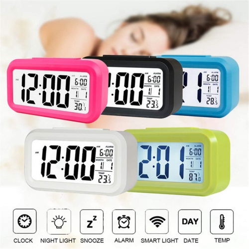 Electronic Clock Desktop LCD Digital Alarm Clock Backlight Snooze Silent Calendar Desktop - re'd