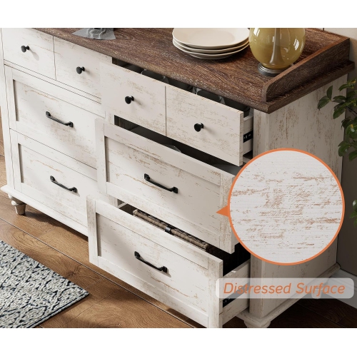 WAMPAT Mid Century Dresser with 6 Sliding Drawers,Modern Kids Dressers with Wide Chest of Drawer,Rusic White Wooden Closet Storage Organizer for