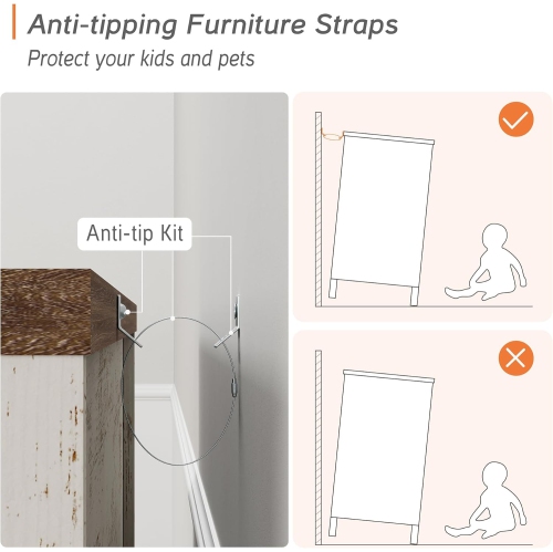 WAMPAT Mid Century Dresser with 6 Sliding Drawers,Modern Kids Dressers with Wide Chest of Drawer,Rusic White Wooden Closet Storage Organizer for