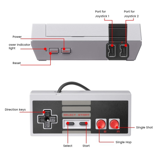 Console de jeu rétro classique 620-en-1 avec deux manettes, sortie AV - prête à l'emploi, connexion au téléviseur - Jeu à deux joueurs pour la