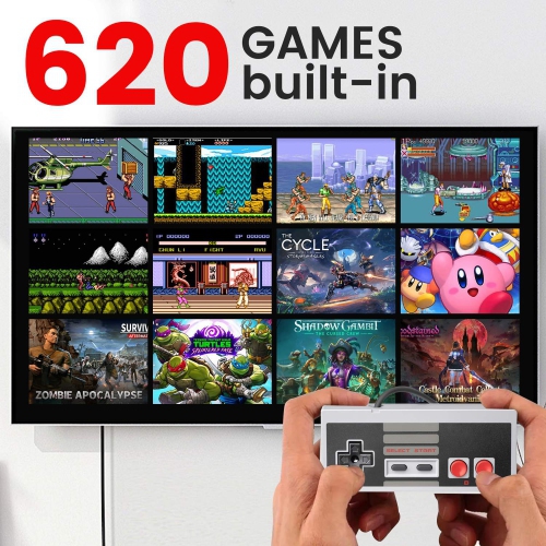 Console de jeu rétro classique 620-en-1 avec deux manettes, sortie AV - prête à l'emploi, connexion au téléviseur - Jeu à deux joueurs pour la
