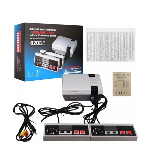 Console de jeu rétro classique 620-en-1 avec deux manettes, sortie AV - prête à l'emploi, connexion au téléviseur - Jeu à deux joueurs pour la