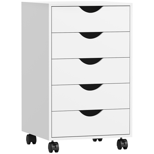HOMCOM 5 Drawer Vertical File Cabinet, Mobile Filing Cabinet, Rolling Printer Stand for Home Office, White
