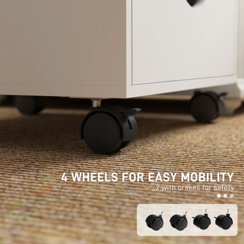 HOMCOM 5 Drawer Vertical File Cabinet, Mobile Filing Cabinet, Rolling Printer Stand for Home Office, White