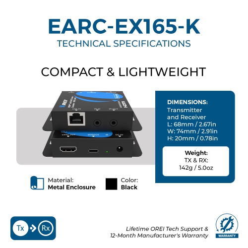 Prolongateur audio HDMI™ eARC/ARC OREI - 165&nbsp;pi (EARC-EX165-K)