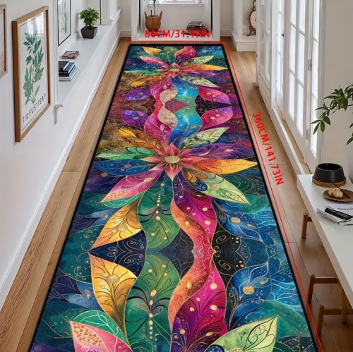 Tapis en polyester multicolore de 31,5&nbsp;po x 126&nbsp;po lavable à la machine pour l'intérieur/l'extérieur – Tapis décoratif durable pour la