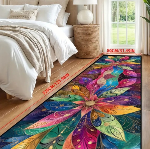Tapis en polyester multicolore de 31,5 po x 126 po lavable à la machine pour l'intérieur/l'extérieur – Tapis décoratif durable pour la