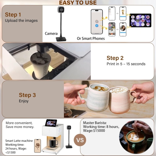 Latte Art Master Printer Auto Coffee Latte Art Maker, Smart Food Printer on Coffee/Beverage Foam & Desserts for Cafe Office Hotel Party & Event.