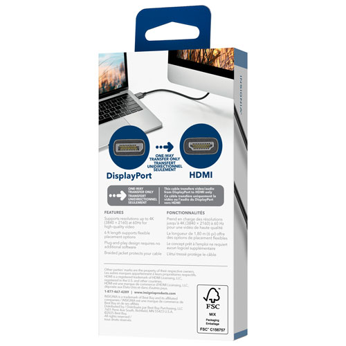 Insignia 1.8m 4K DisplayPort to HDMI Cable - Black - Only at Best Buy