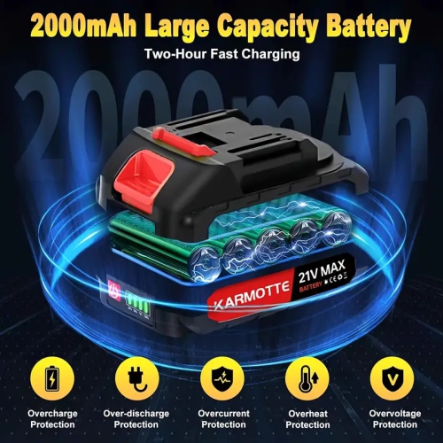 Mini scie à chaîne sans balais de 6 po avec 2 batteries 2000 mAh et 3 chaînes, système d'huile automatique, réglage sans outil, conception