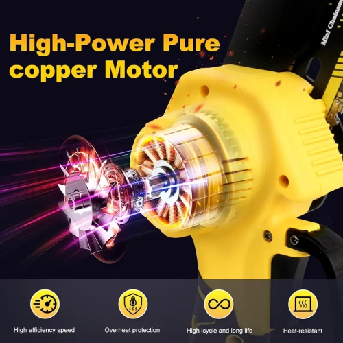 Mini scie à chaîne sans balais de 6 po avec 2 batteries 2000 mAh et 3 chaînes, système d'huile automatique, réglage sans outil, conception