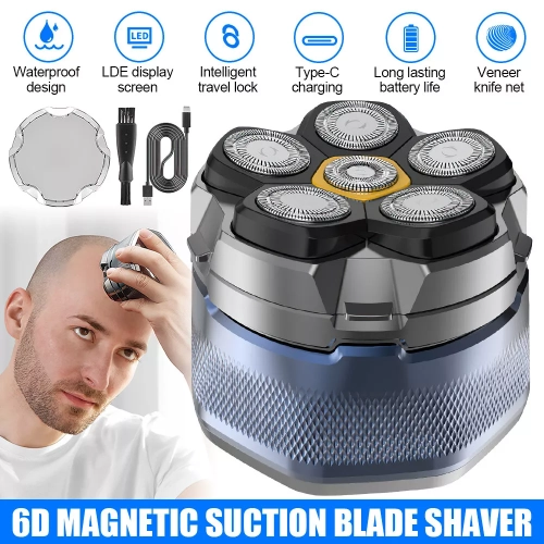Men Electric Shaver 6D Magnetic Head Shaver for Bald Men Shaving Rotary Shaver Grooming Waterproof Wet and Dry