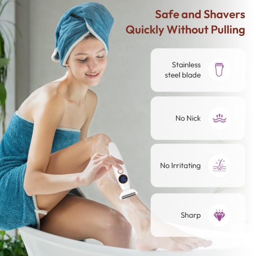 Women's Razor, 5-in-1 Intimate Shaver for Women, Electric Shaver, IPX7 Waterproof Trimmer for Body, Armpits, Bikini, Eyebrows and Nose