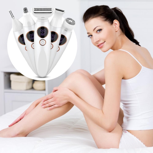Women's Razor, 5-in-1 Intimate Shaver for Women, Electric Shaver, IPX7 Waterproof Trimmer for Body, Armpits, Bikini, Eyebrows and Nose