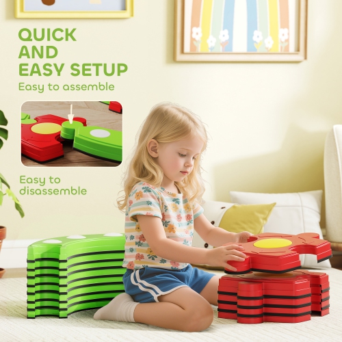 Qaba Kids Balance Beam Stepping Stones, 13 PCS Balance Bridge with Non-slip Surface & Bottom, Montessori Toy for Kids 3-8, Build Coordination and