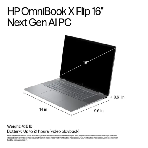 HP OmniBook X Flip 16" 2K Touchscreen 2-in-1 Laptop - AMD Ryzen AI 5 - 16GB LPDDR5X - 512GB SSD - Windows 11 Home - Silver by HP - Refurbished condition - Image 10