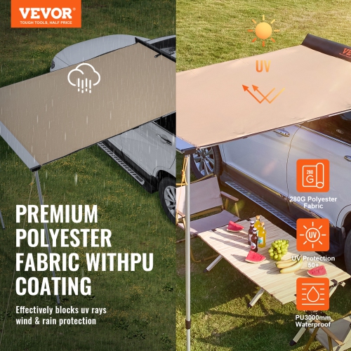 VEVOR 6.6' x 8.2' Large Car Side Awning, Shade Coverage Vehicle Awning, PU3000mm UV50+ Retractable Awning with Waterproof Storage Bag, Height