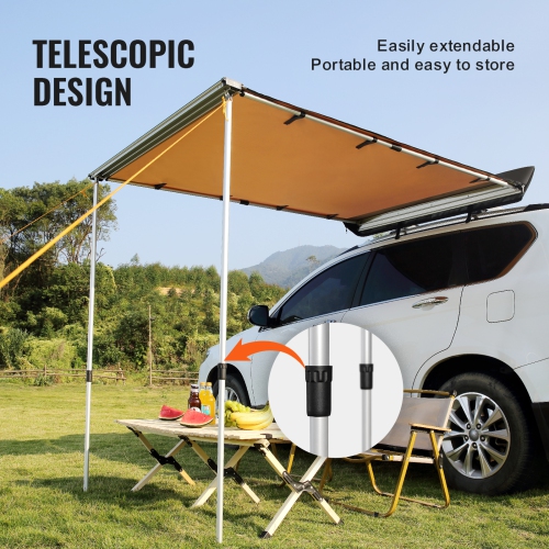 VEVOR 6.6' x 8.2' Large Car Side Awning, Shade Coverage Vehicle Awning, PU3000mm UV50+ Retractable Awning with Waterproof Storage Bag, Height