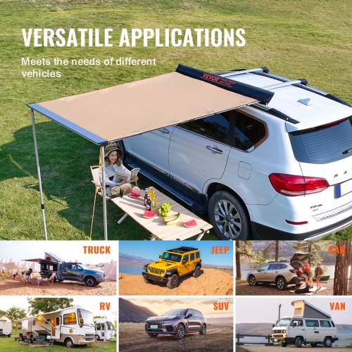 VEVOR 6.6' x 8.2' Large Car Side Awning, Shade Coverage Vehicle Awning, PU3000mm UV50+ Retractable Awning with Waterproof Storage Bag, Height