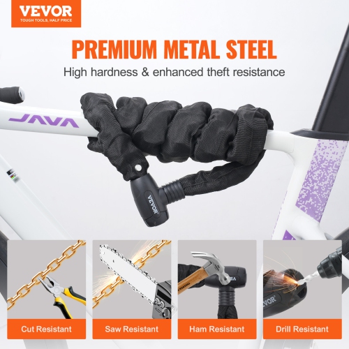 VEVOR 3.94 Ft Bike Chain Lock, Combination Bicycle Chain Lock with 4 Keys, Heavy Duty Anti-Theft High Security Bike Locks, Perfect for Bike,