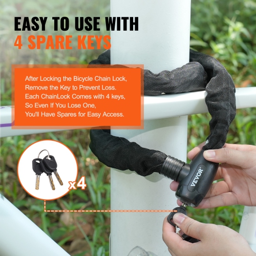VEVOR 3.94 Ft Bike Chain Lock, Combination Bicycle Chain Lock with 4 Keys, Heavy Duty Anti-Theft High Security Bike Locks, Perfect for Bike,