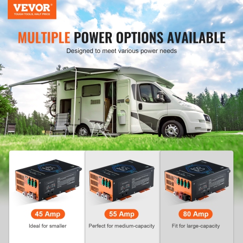 Convertisseur de VR VEVOR 45 A, chargeur de batterie CA à CC 12&nbsp;V 110&nbsp;V pour VR avec plage de recharge à 4 niveaux 13&nbsp;V à 16,5&nbsp;V