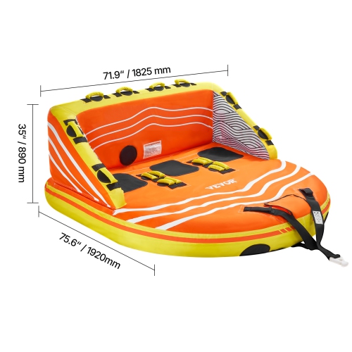 VEVOR 1-3 Riders Towable Tube for Boating, Inflatable Boat Tubes and Towables, 510lbs Towable Tube, with Full Nylon Cover, 16 Grab Handles, Dual Tow
