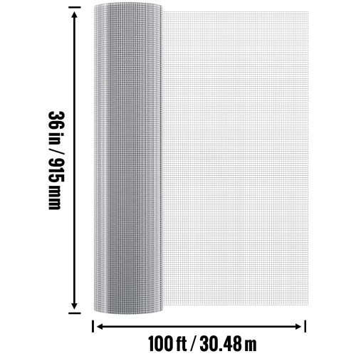 Vveor – Chiffon de quincaillerie 36&nbsp;po x 100&nbsp;pi, calibre 1/4&nbsp;po 23, rouleau de mailles galvanisées à chaud, cloison en treillis