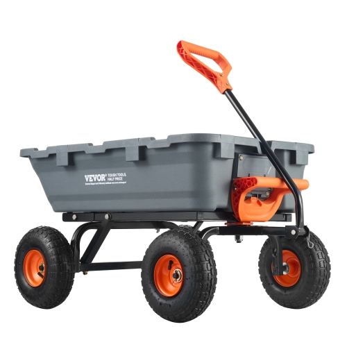 VEVOR 800lbs L. C. Garden Cart, Durable Poly Dump Cart with Simple Assembly Steel Structure, Versatile Dump Wagon with Dual-Function Handle, Handy