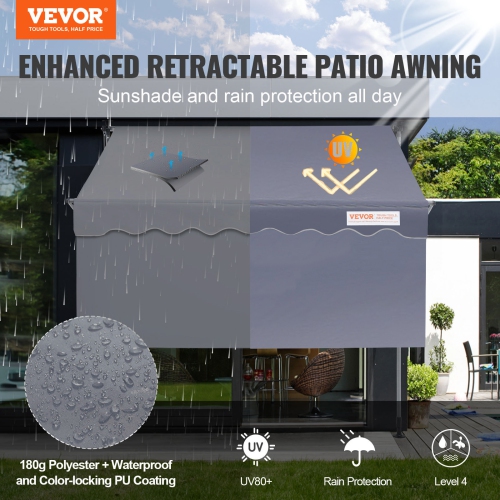 VEVOR 78" Manual Retractable Awning, Retractable Patio Awning Sunshade Shelter, Adjustable Patio Door Window Awning Canopy with 39" Sun Shade Curtain