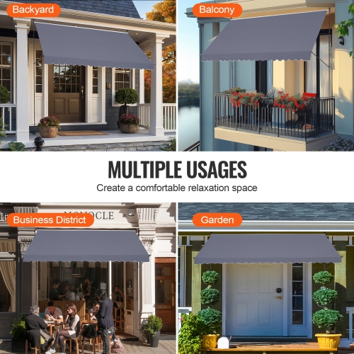 VEVOR 178x47" Patio Awning Retractable, Awning Sunshade Shelter with Manual Crank Handle, Patio Canopy Sunsetter Deck, Adjustable Height 86-22in, for