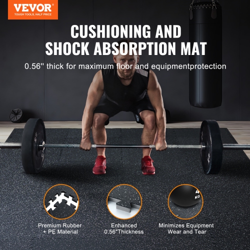 VEVOR 0.56in Thick Gym Floor Mats, 6-Tile Rubber Top with EVA Foam, 25" x 25" Gym Workout Mats with 25sq.ft Coverage, Interlocking Puzzle Mats for