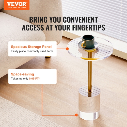 VEVOR 11.9 x 11.9 inch Clear Acrylic End Table, Acrylic Side Table with a Solid Base, Round Tabletop, 21.4in High, for Coffee, Drink, Snack used in