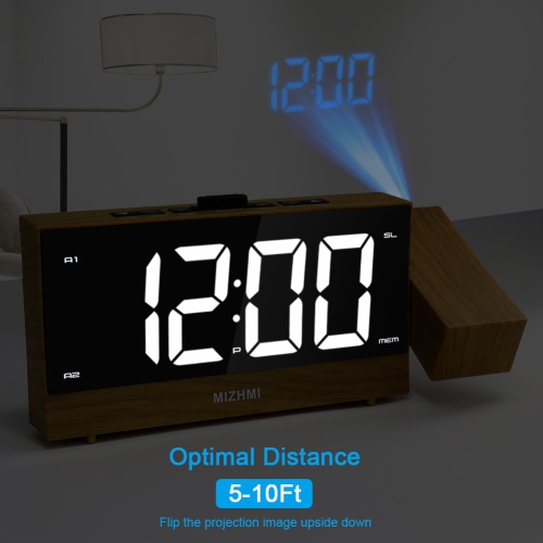 1.8-inch multi-function USB charging radio creative LED electronic alarm clock projection clock, snooze function - wood grain color