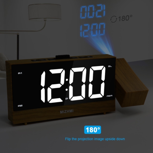 1.8-inch multi-function USB charging radio creative LED electronic alarm clock projection clock, snooze function - wood grain color