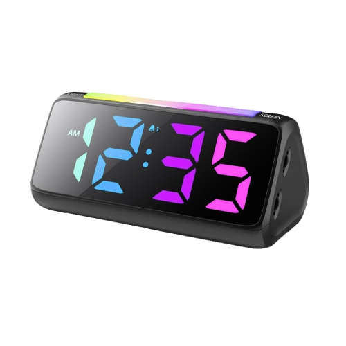 RGB Colorful Atmosphere Light Clock Night Light Alarm Clock LED Electronic Clock with Night Light Large Display and Snooze Function - Black