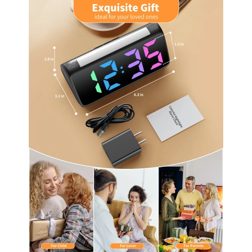 RGB Colorful Atmosphere Light Clock Night Light Alarm Clock LED Electronic Clock with Night Light Large Display and Snooze Function - Blue