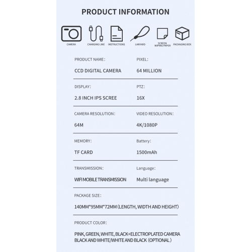 Appareil photo numérique 64 millions de pixels haute définition photo et vidéo campus CCD écran macro 2.8&nbsp;pouces, - vert + carte 32&nbsp;g +