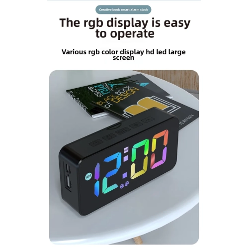 Smart creative book alarm clock voice-controlled energy-saving lighting LED clock USB charging silent running time does not disturb sleep alarm clock