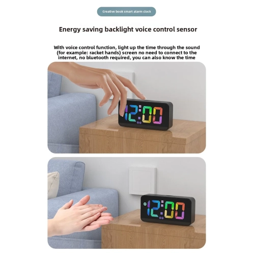 Smart creative book alarm clock voice-controlled energy-saving lighting LED clock USB charging silent running time does not disturb sleep alarm clock