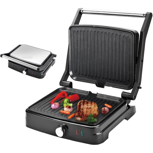 Panini Press Grill Sandwich Maker,Electric Panini Grill with Adjustable Temperature,180° Open Sandwich Maker with Non-Stick Pan,Indoor Grill for
