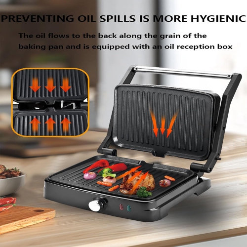 Panini Press Grill Sandwich Maker,Electric Panini Grill with Adjustable Temperature,180° Open Sandwich Maker with Non-Stick Pan,Indoor Grill for