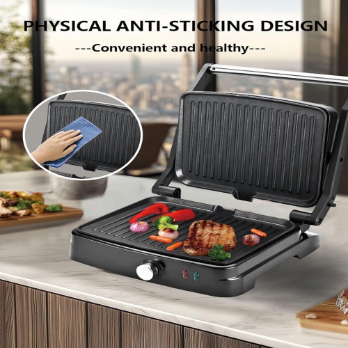 Panini Press Grill Sandwich Maker,Electric Panini Grill with Adjustable Temperature,180° Open Sandwich Maker with Non-Stick Pan,Indoor Grill for