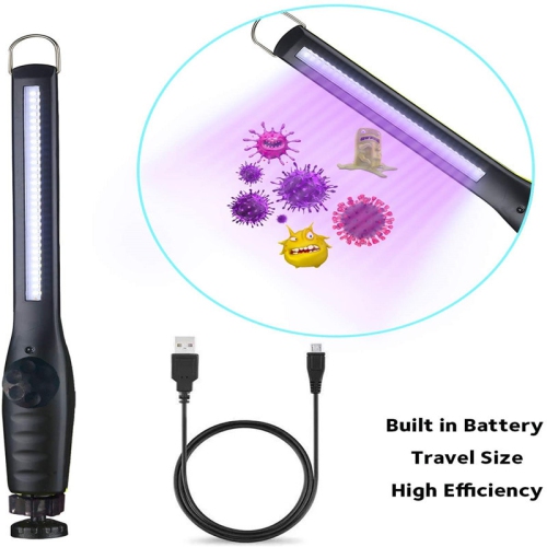 Assainisseur à lumière UV, lampe anti-UV portative anti-lumière UV USB Désinfectant à lumière ultraviolette rechargeable pour voiture de voyage