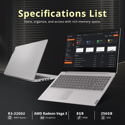 Refurbished - Lenovo IdeaPad 15.6" FHD Laptop, AMD Ryzen 3 3200U, 256GB PCIe SSD, 8GB DDR4 RAM, AMD Radeon Graphics, Numeric Keypad, Dolby Audio, Win